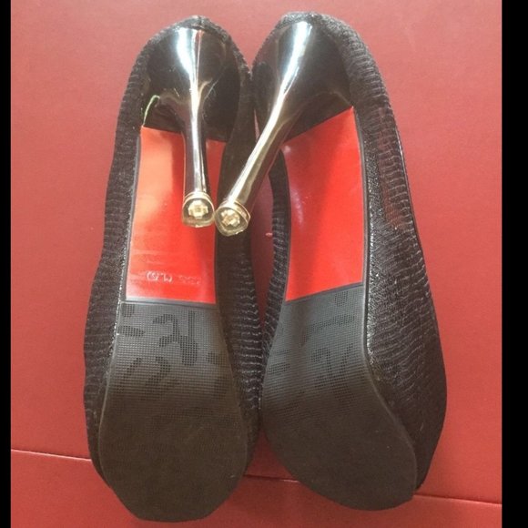 Y GIRLS 💋 BLACK LACE PLATFORM STILETTO HEELS RED OUTSOLES peep toe goth pin - Picture 3 of 6